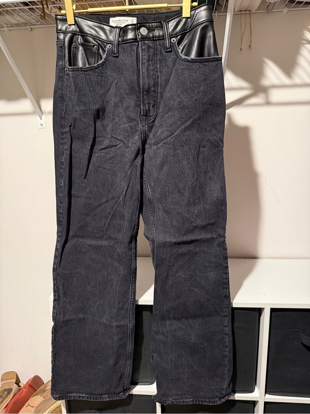 Abercrombie & Fitch Black Denim Pants with Black Leather Trim